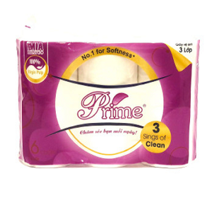 Prime Toilet Paper - 6 Rolls, 3 Layers, Without Core, Purple Cover